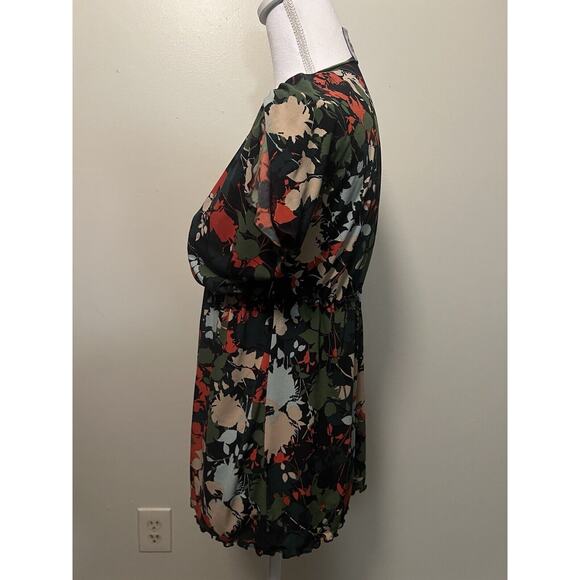 JW San Francisco Green Orange Multi Color Floral Short Sleeve Blouse Sz S - Picture 4 of 7